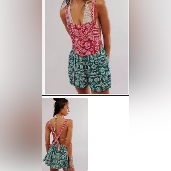 Free People Green and Red  romper jumpsuit - Picture 2 of 11